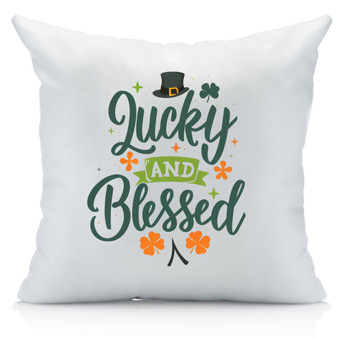 Lucky and Blessed St Patricks Day Throw Pillow Cover