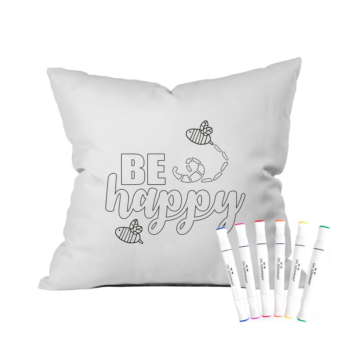 Colorable "Be Happy" Pillowcase With Markers (18x18")