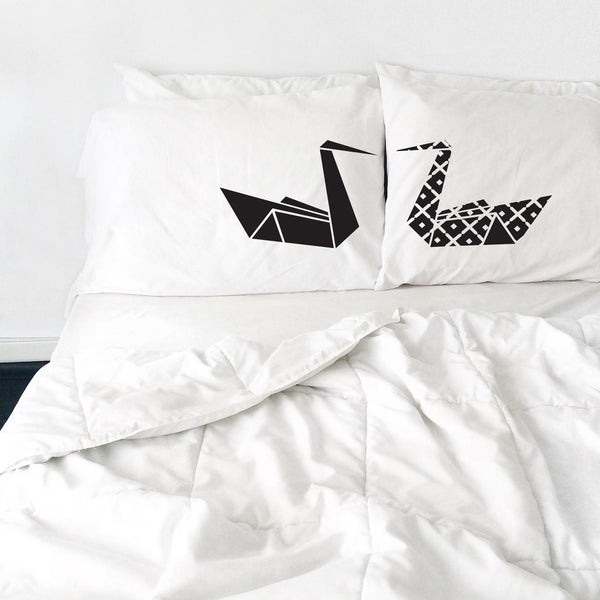Kissing Origami Swans Couple Pillow Case