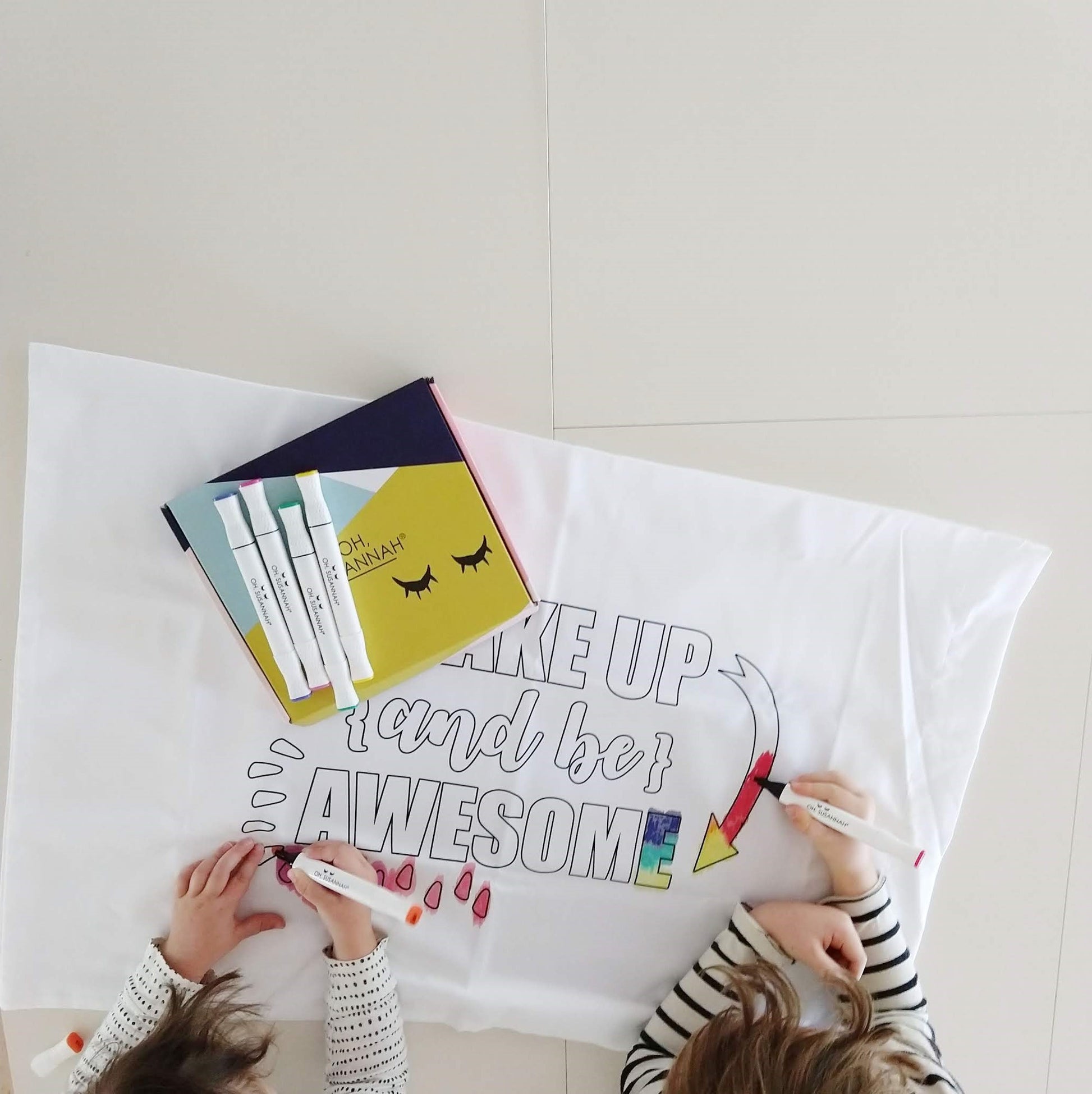 Colorable "Wake Up and Be Awesome" Pillowcase With Markers (Standard Size 20X30")