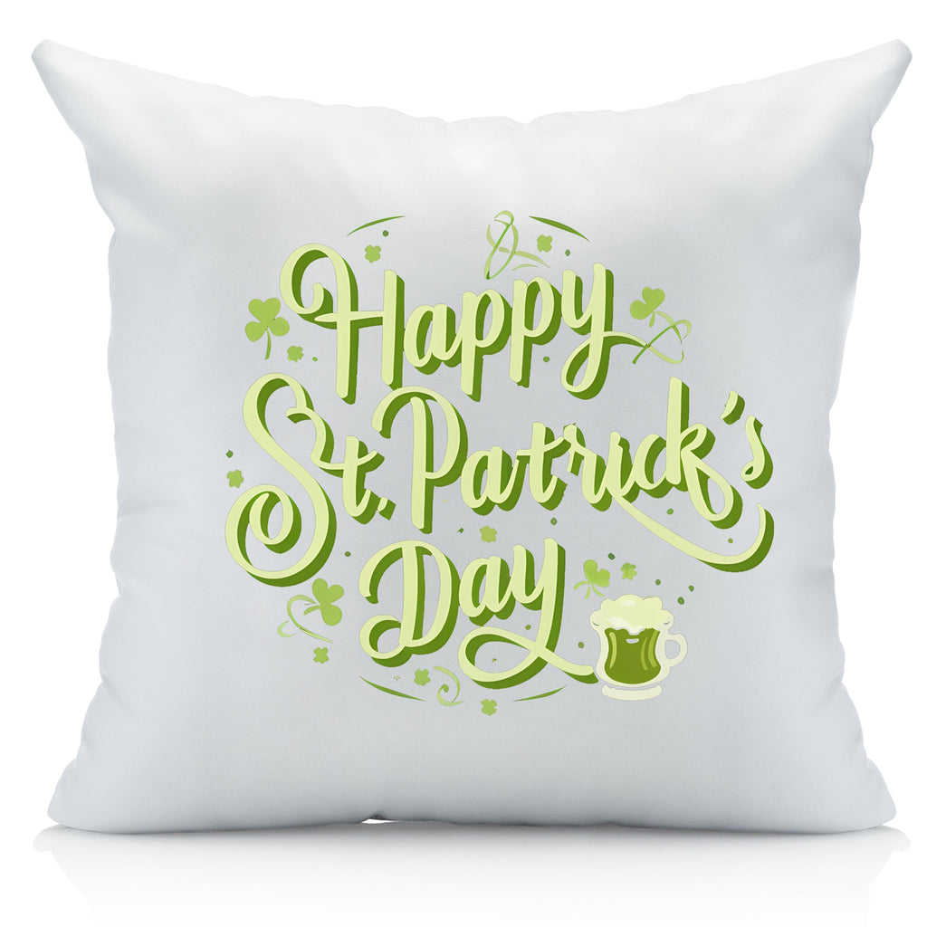 Happy St. Patrick's Day 18 x 18 inch throw cover with green lettering on white
