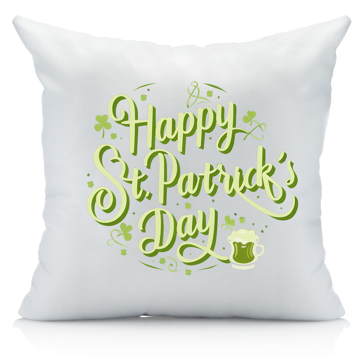 Happy St. Patrick's Day 18 x 18 inch throw cover with green lettering on white