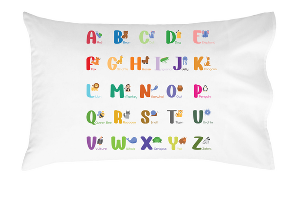 Animal Alphabet Throw Pillowcase, Soft, Featuring Fun ABC Design with Animals for Every Letter
