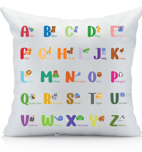 Animal Alphabet Throw Pillowcase, Soft, Featuring Fun ABC Design with Animals for Every Letter