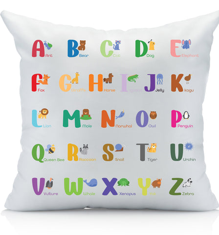 Animal Alphabet Throw Pillowcase, Soft, Featuring Fun ABC Design with Animals for Every Letter