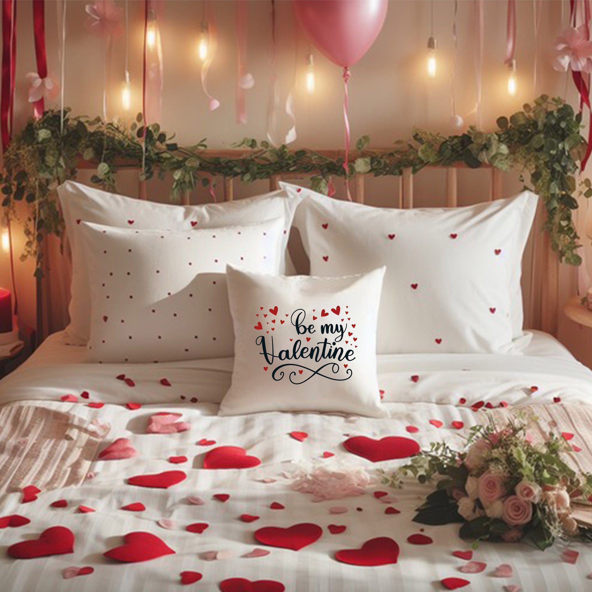 Be My Valentine Black Pillow Cover - Perfect Romantic Gift, Couples Gift, Valentines Day Gift
