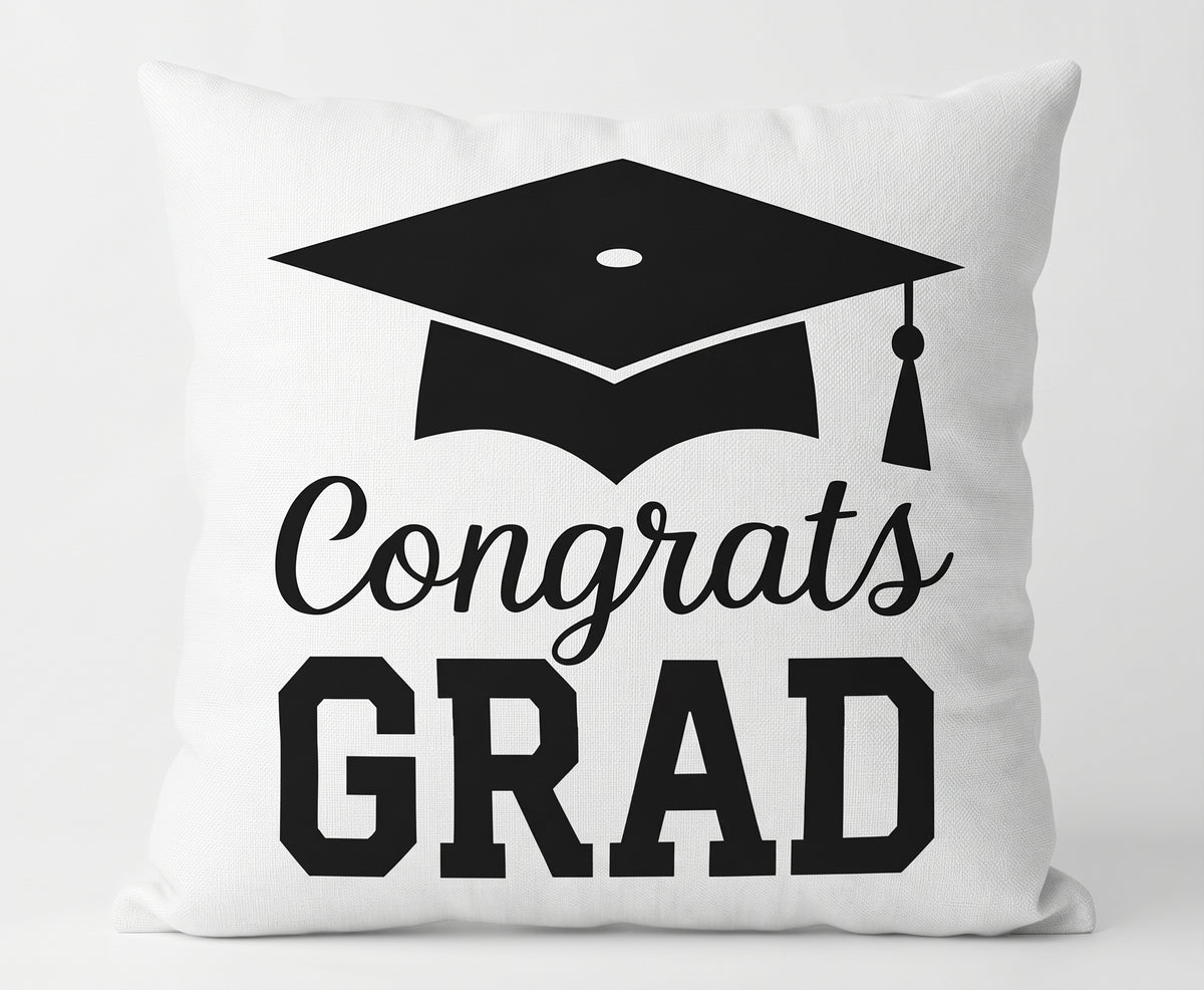 Congrats Grad Throw Pillow Cover, White, Perfect for Graduation Gift, College and Students Gift