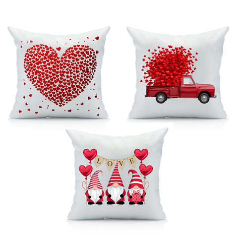 Valentine's Day Throw Pillow Set, Gnomes, Heart Truck, and Red Heart Design, Romantic Home Decor