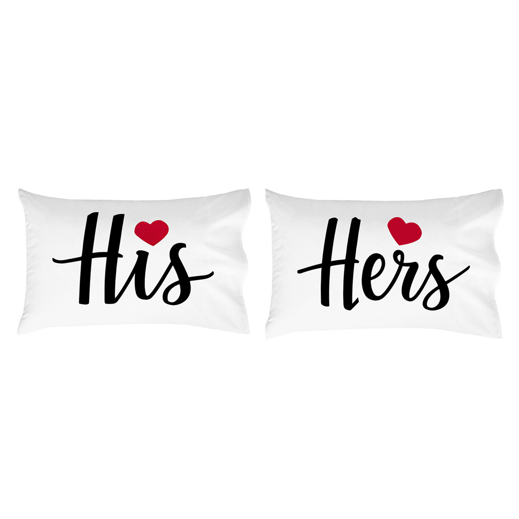 His and Hers Couples Decorative Pillow Set, Decorative Love Design, White, 2-Piece