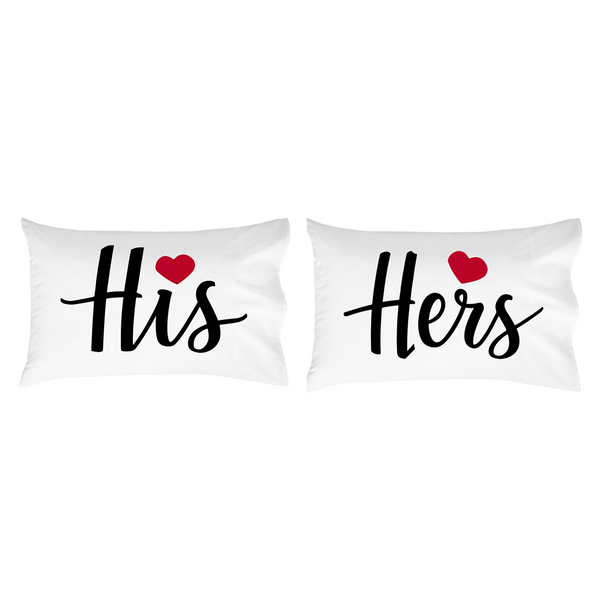 His and Hers Couples Decorative Pillow Set, Decorative Love Design, White, 2-Piece