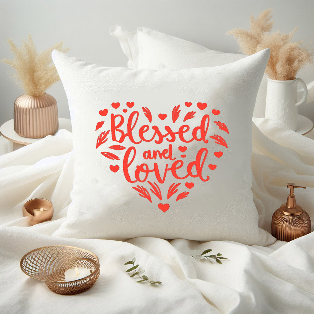 Blessed and Loved Red Color  Pillow Cover - Perfect For Couples, Valentines Day, Valentines Decor, Anniversaries Gifts, Wedding Gifts