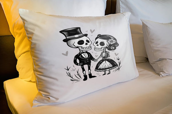 Romance in The Afterlife - Couple Skeleton Pillowcase, Home Decor