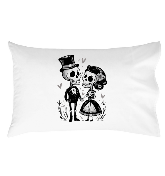 Romance in The Afterlife - Couple Skeleton Pillowcase, Home Decor