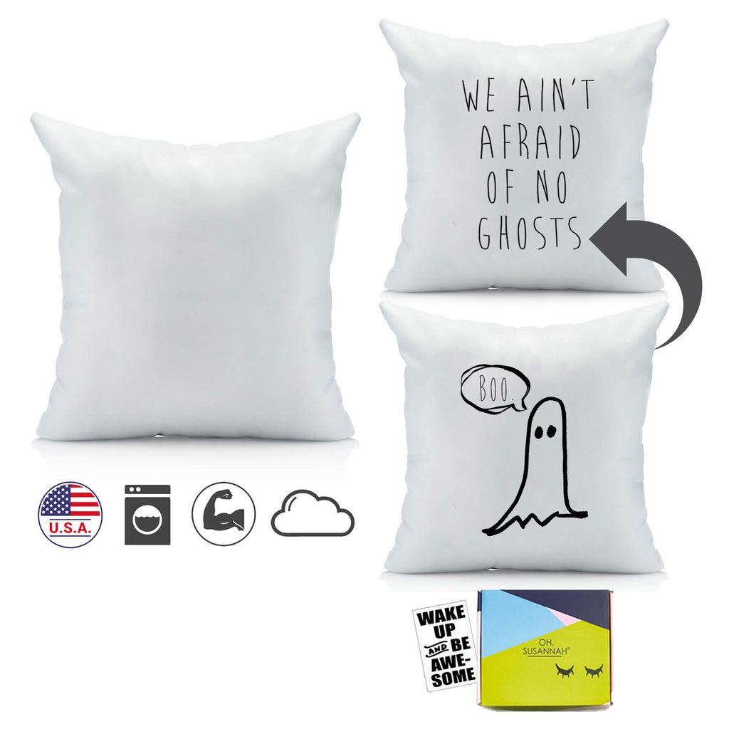 Oh, Susannah Halloween Boo Ghost We Ain't Afraid of No Ghosts Reversible Throw Pillow Cover (1 18X 18 inch, Black)