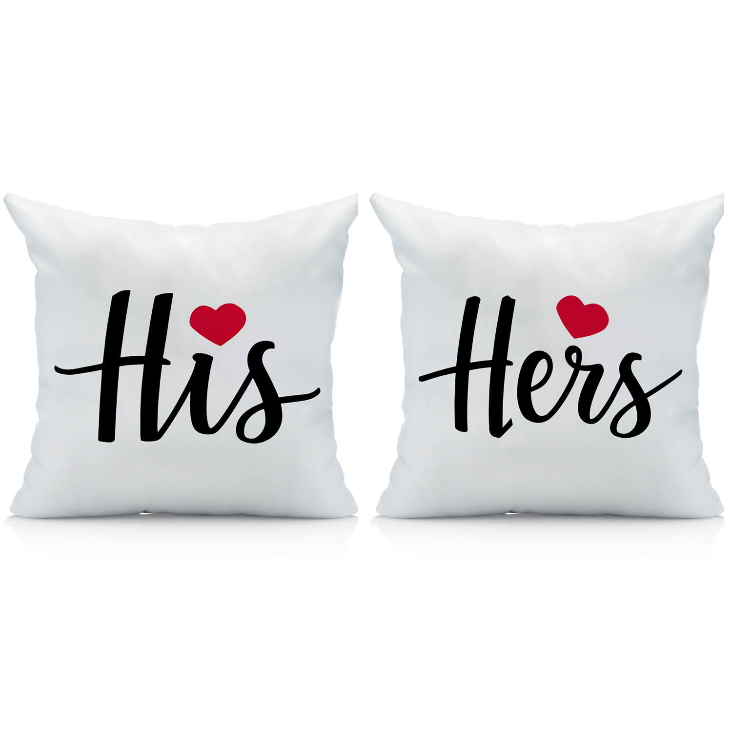 His and Hers Couples Decorative Pillow Set, Decorative Love Design, White, 2-Piece