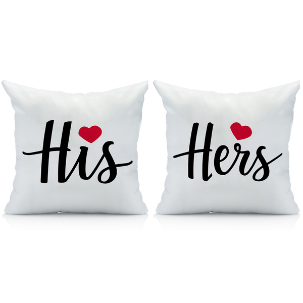 His and Hers Couples Decorative Pillow Set, Decorative Love Design, White, 2-Piece