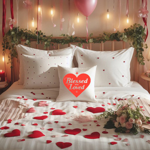 Blessed and Loved Heart Shape Pillow Cover - Perfect For Couples, Valentines Day, Valentines Decor, Anniversaries Gifts, and wedding Gifts