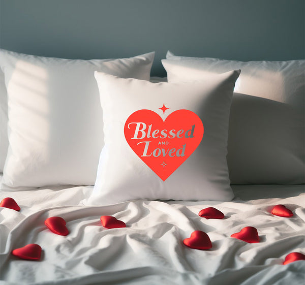 Blessed and Loved Heart Shape Pillow Cover - Perfect For Couples, Valentines Day, Valentines Decor, Anniversaries Gifts, and wedding Gifts