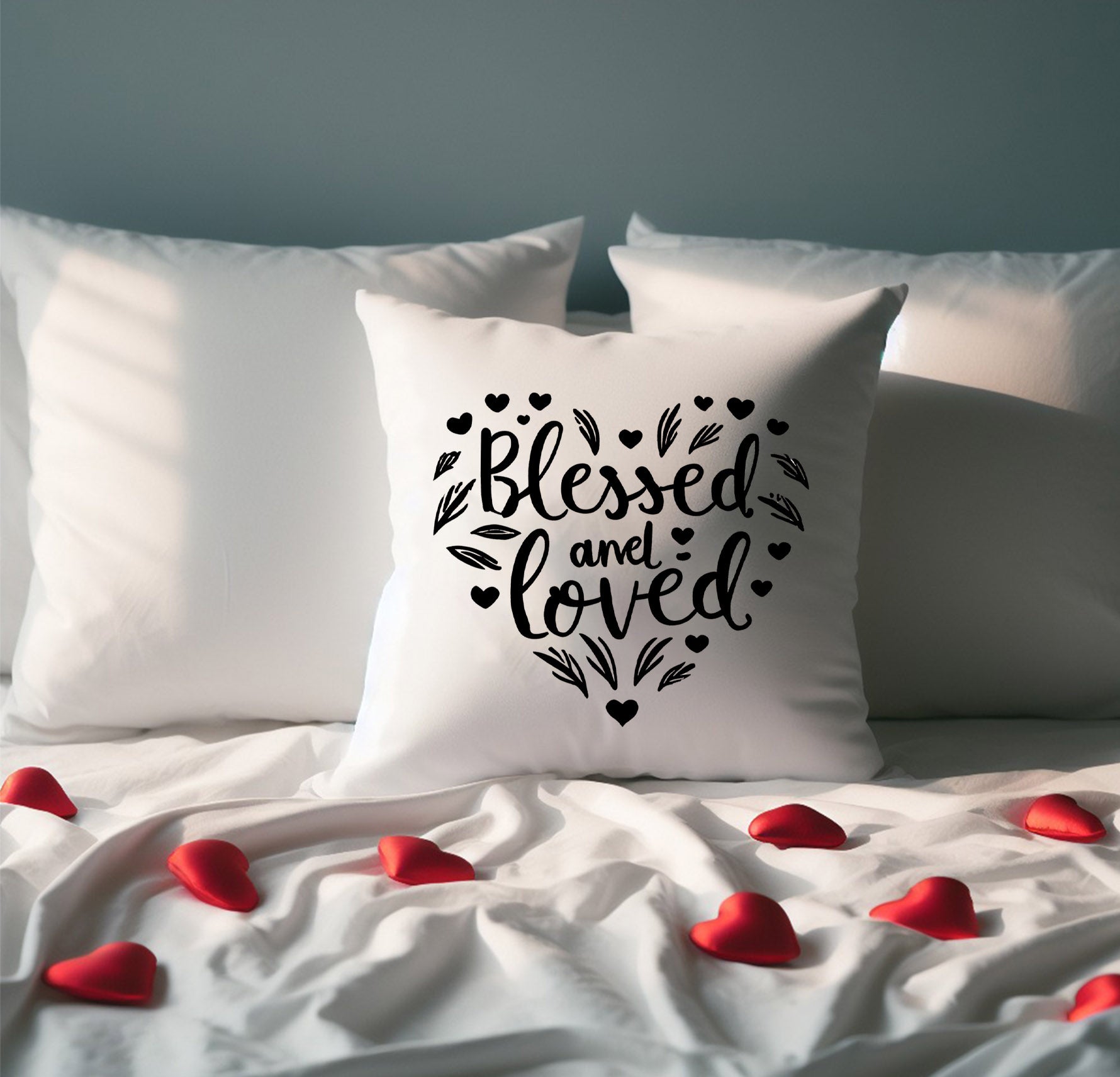 Blessed and Loved Black Pillow Cover - Perfect For Couples, Valentines Day, Valentines Decor, Valentines Day Gifts, Anniversaries Gifts, and Newly Weds Gifts