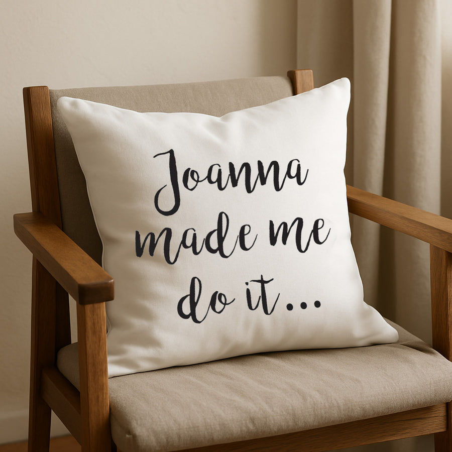 A pillowcase with a handwritten message on a chair