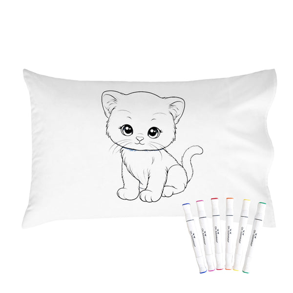 Animal Coloring Pillow Cover with Permanent Fabric Markers -Color me, Doodle Pillow, Kids Pillow