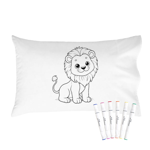 Animal Coloring Pillow Cover with Permanent Fabric Markers -Color me, Doodle Pillow, Kids Pillow