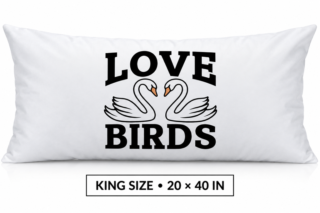 Love Birds Pillowcase, Swan Heart Design