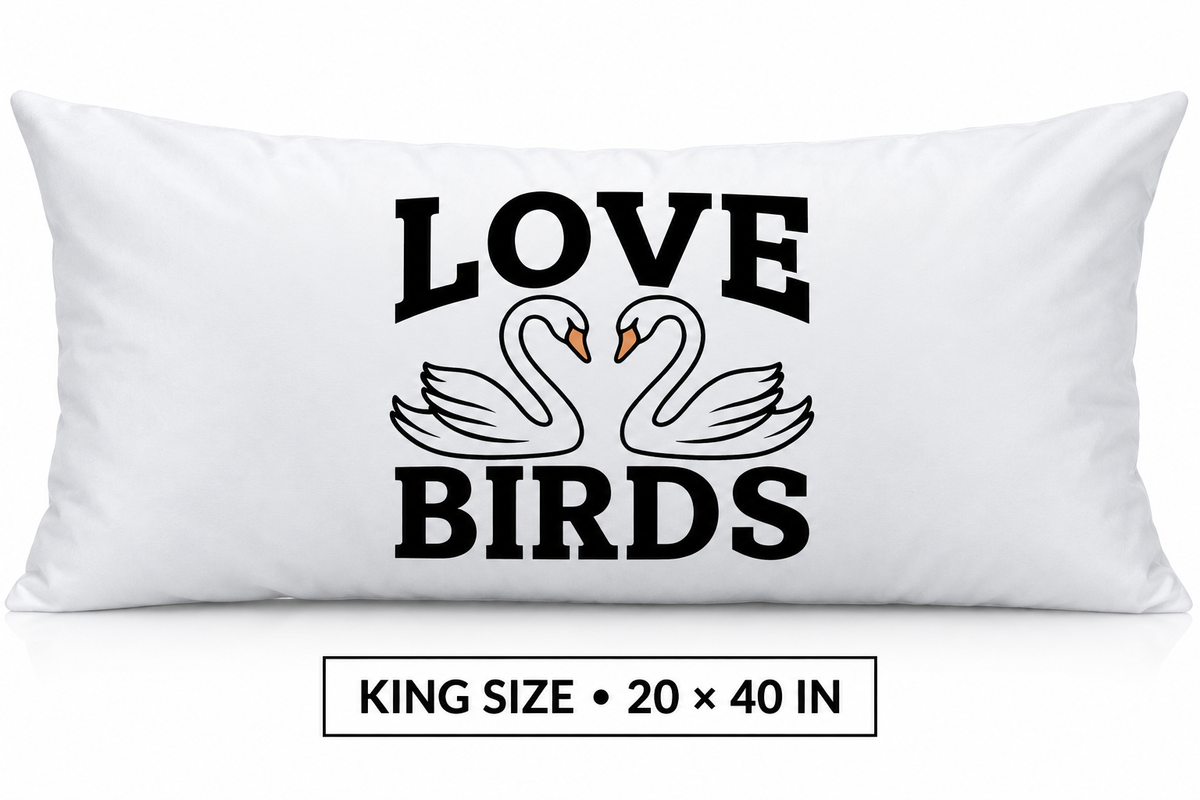 Love Birds Pillowcase, Swan Heart Design