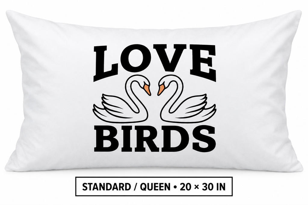 Love Birds Pillowcase, Swan Heart Design