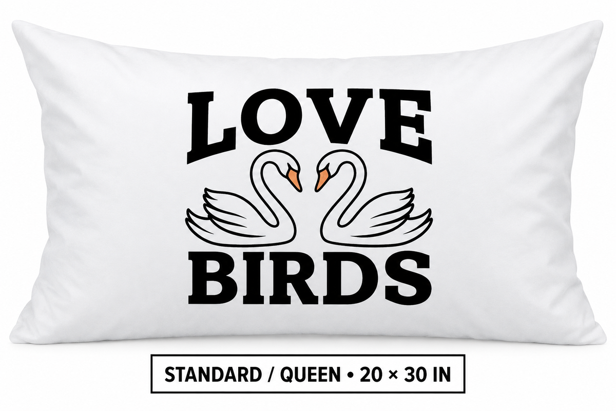 Love Birds Pillowcase, Swan Heart Design