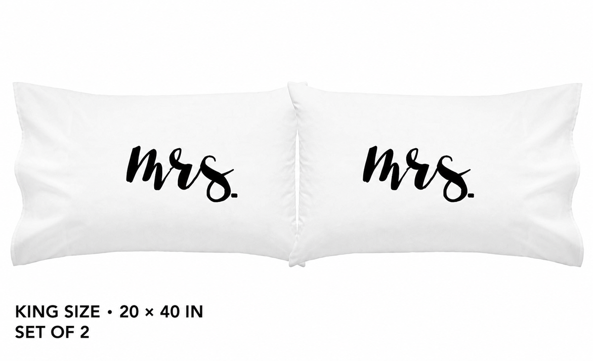 Mrs. & Mrs. Script Pillowcase Set — King Size, Set of 2