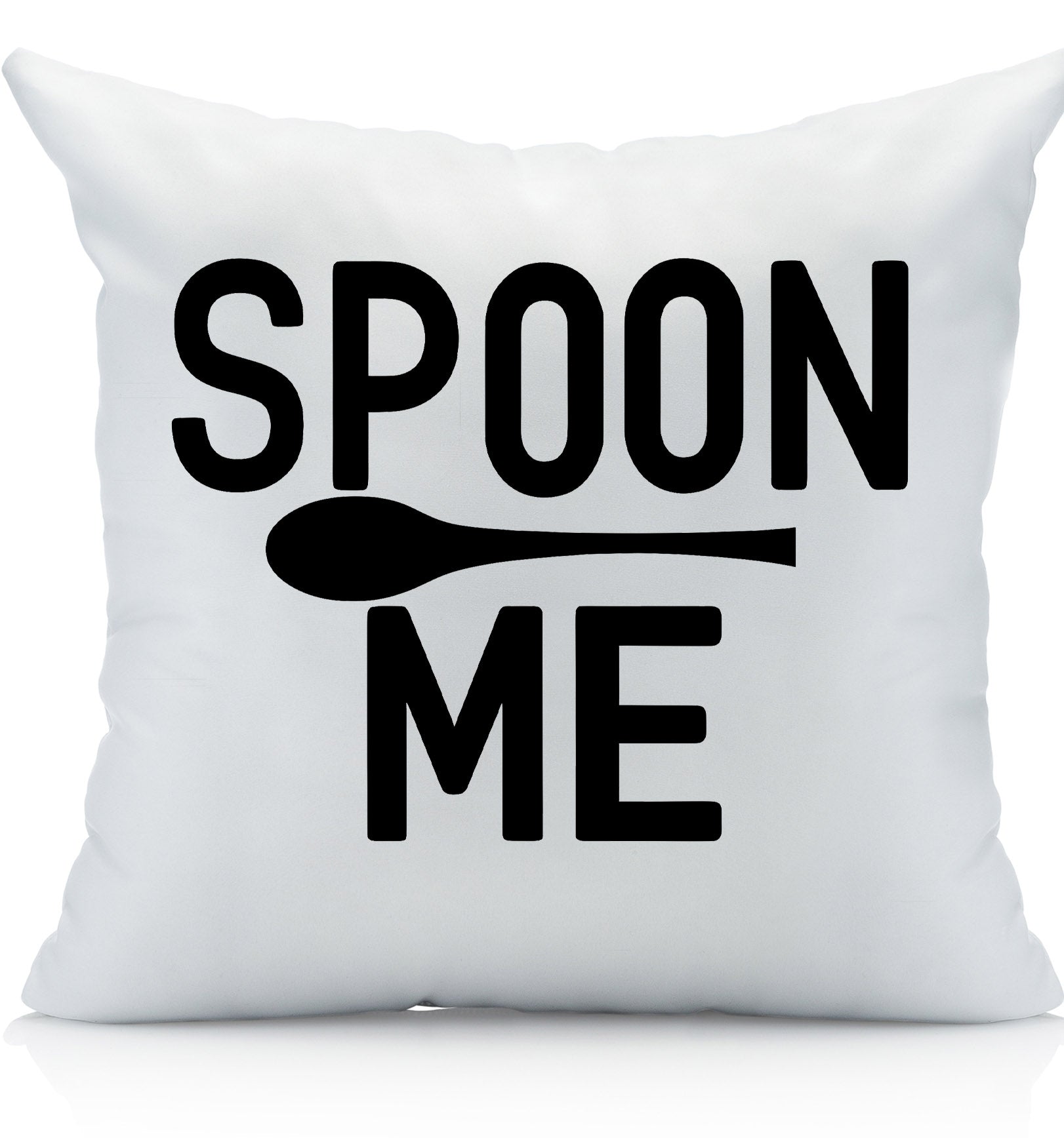 Spoon Me Decorative Pillow Set, White with Black Text, Romantic Couples Design