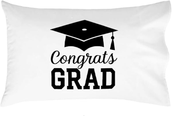 Congrats Grad Throw Pillow Cover, White, Perfect for Graduation Gift, College and Students Gift