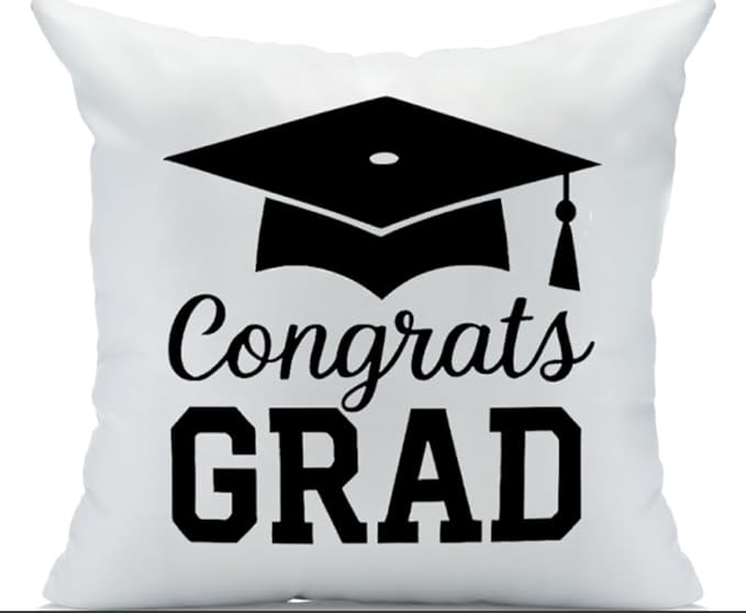 Congrats Grad Throw Pillow Cover, White, Perfect for Graduation Gift, College and Students Gift