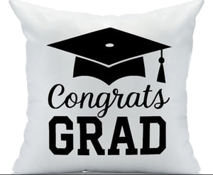 Congrats Grad Throw Pillow Cover, White, Perfect for Graduation Gift, College and Students Gift