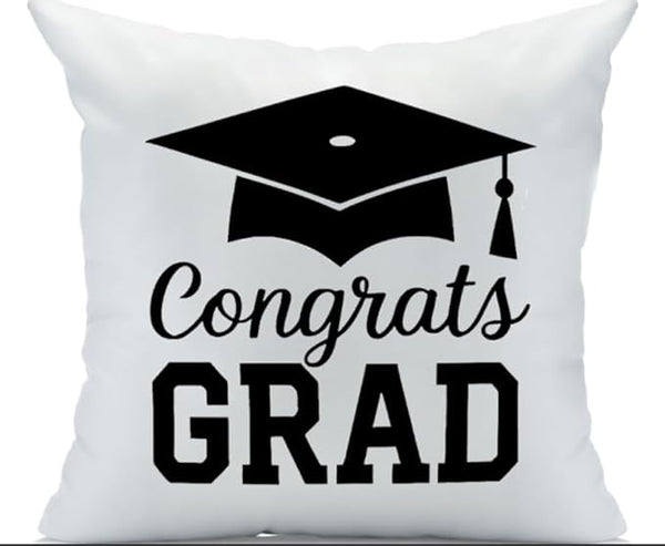 Congrats Grad Throw Pillow Cover, White, Perfect for Graduation Gift, College and Students Gift