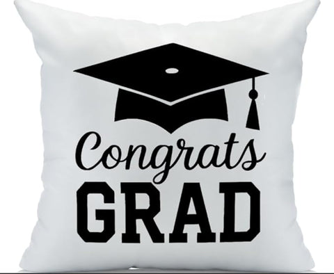 Congrats Grad Throw Pillow Cover, White, Perfect for Graduation Gift, College and Students Gift