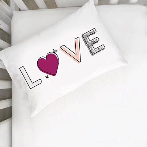LOVE Multicolored Pillowcase (One 14x20.5 Toddler Size Pillow Case) Couples Gifts For Her - Wedding Decoration Birthday Present