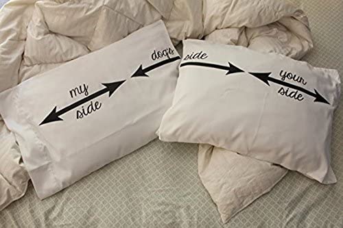 My Side/Your Side/Dog's Side Couples Pillowcase Set (2 20x30 Standard/Queen Size)