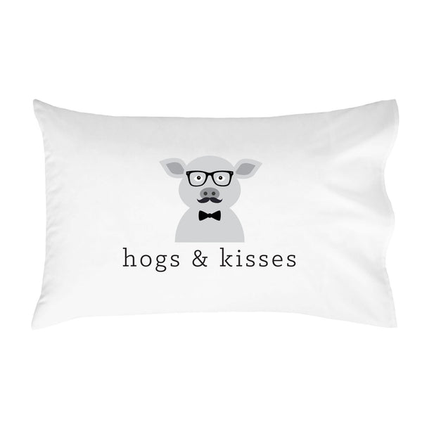 Hogs & Kisses Pillowcase (One 20x30 Standard/Queen Size Pillow Case) Kids Room Decor