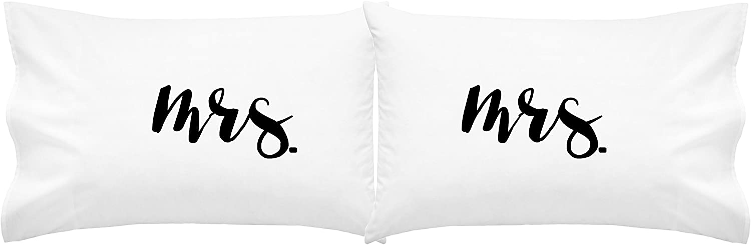 MRS & MRS Lesbian Engagement Couples Pillowcase - (2 20x30 inch Standard Size)