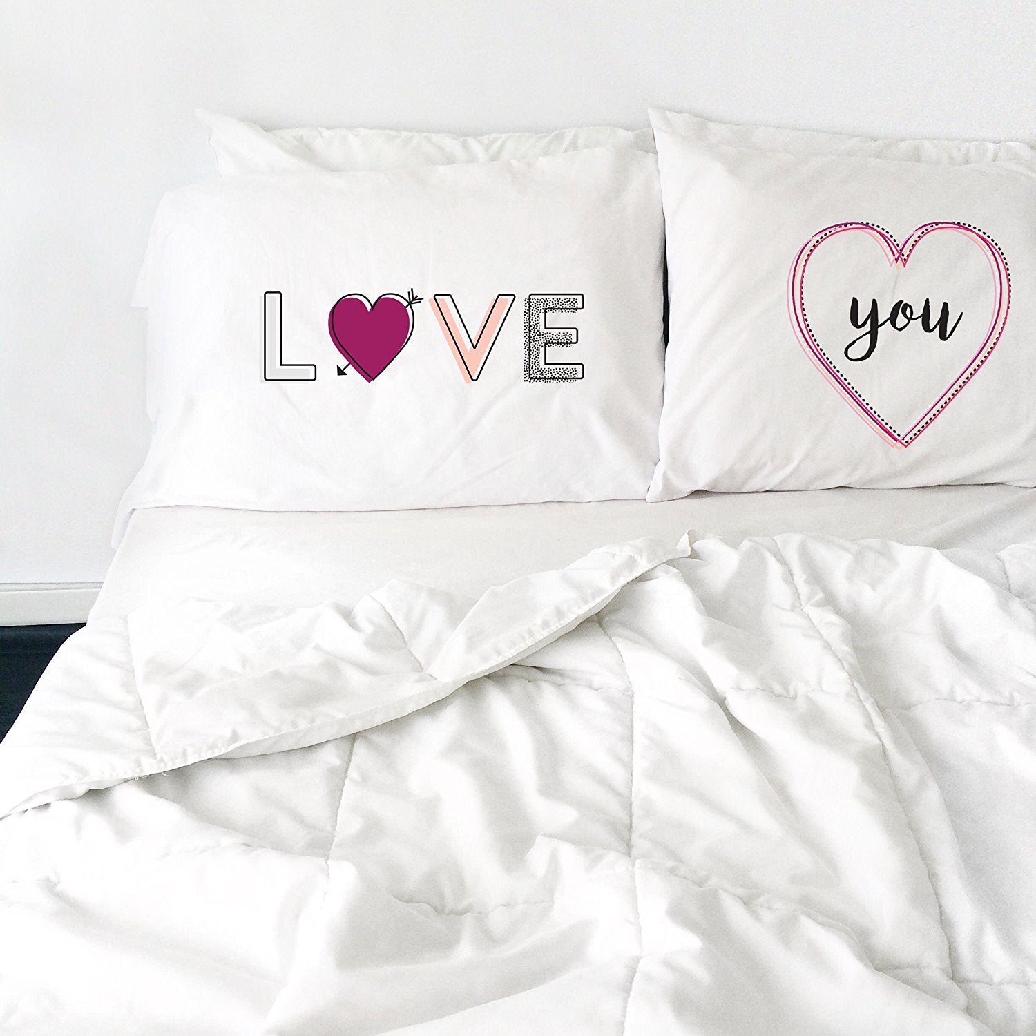 LOVE You Pillowcase Set (Two 20x30 Standard Pillow Case) Couples Gifts For Her - Wedding Decoration - Anniversary Gift Birthday Present Engagements