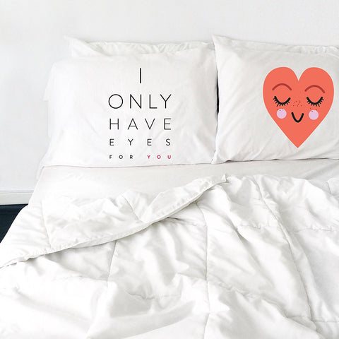 I Only Have Eyes for You Heart Pillowcase Set (2 20x30 Standard Pillow Case) I Miss You Gifts for Her