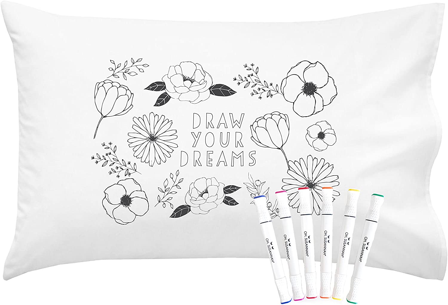 Colorable "Draw Your Dreams" Pillow Cover With Markers