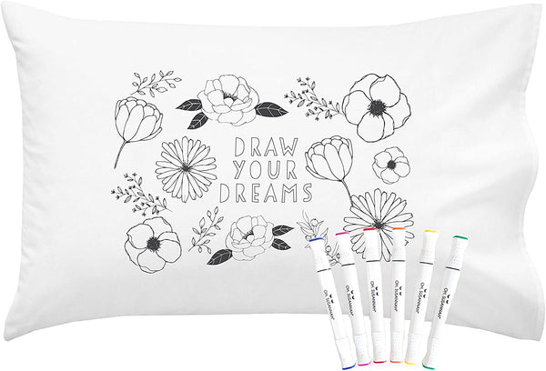 Colorable "Draw Your Dreams" Pillow Cover With Markers