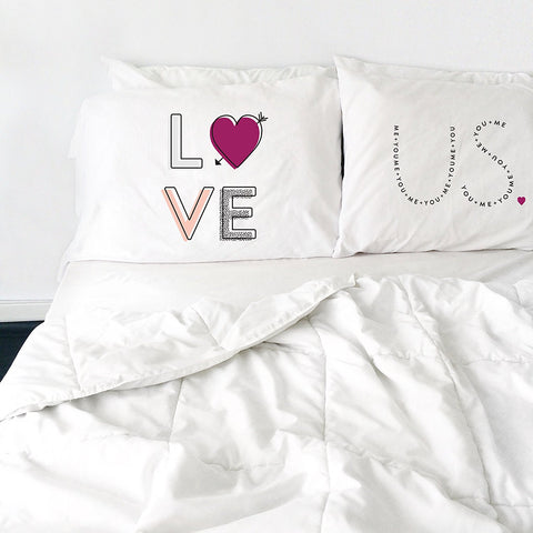 LOVE US Pillowcase Set (Two 20x30 Standard Pillow Case) Couples Gifts For Her - Wedding Decoration - Anniversary Gift Birthday Present Engagement