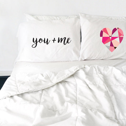 You Plus Me Equals Heart Pillowcase Set (2 20x30 Standard Pillow Case) Couples Gifts For Her