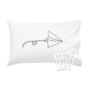 Colorable Flying Airplane Pillowcase With Markers (Standard Size 20x30")