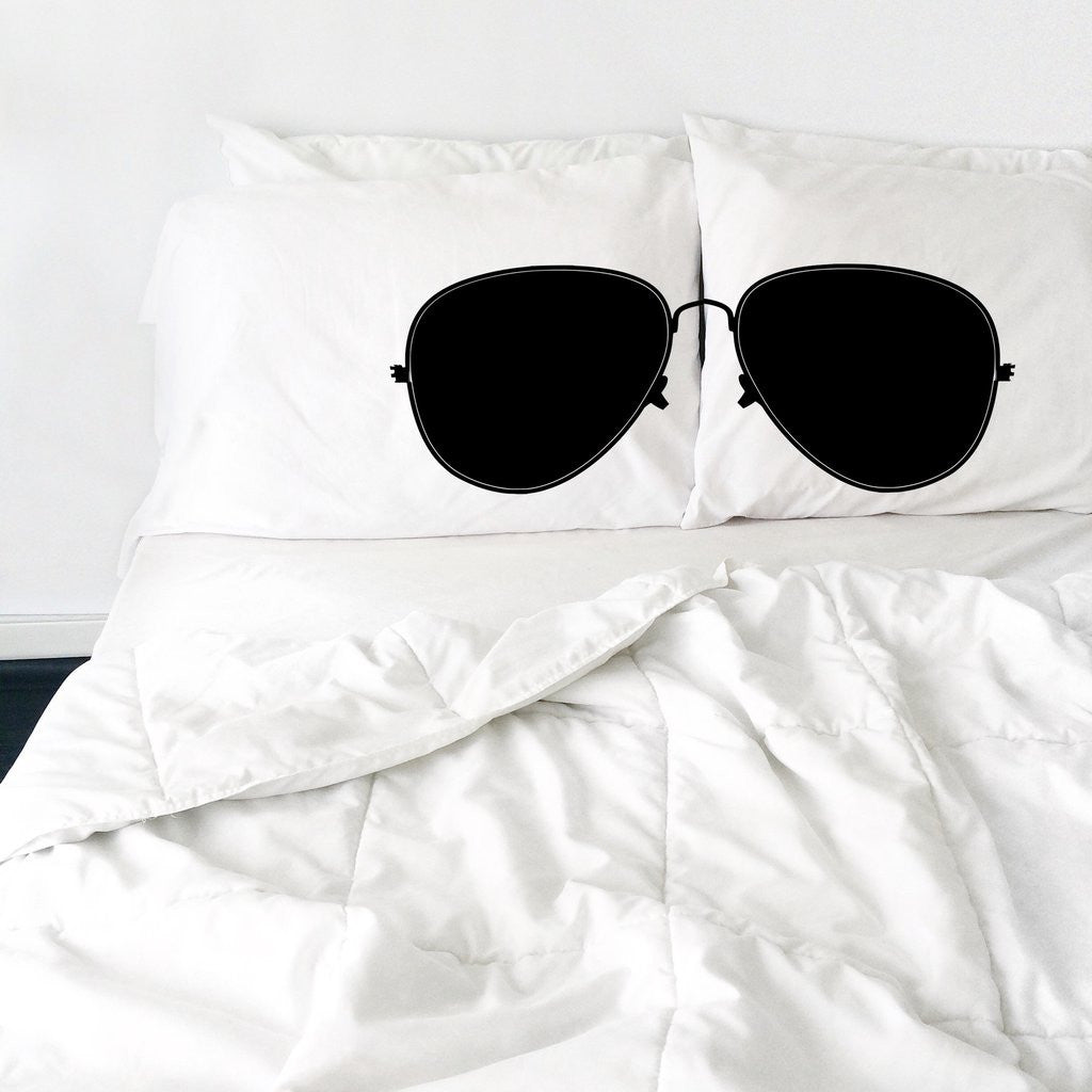 Aviator Sunglasses Pillowcases (White and Black)  2 Queen/Standard Pillowcases (20x30")