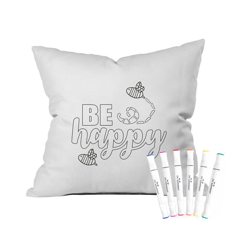 Colorable "Be Happy" Pillowcase With Markers (18x18")